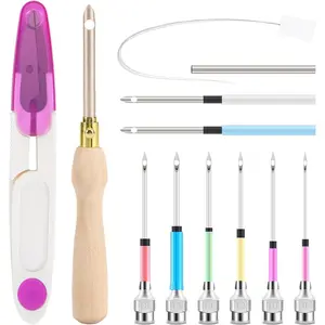 13Pcs Punch Needle Kit, Adjustable Punch Needle Embroidery Kits Wooden Handle Embroidery Pen for Embroidery Floss Cross Stitching Beginner