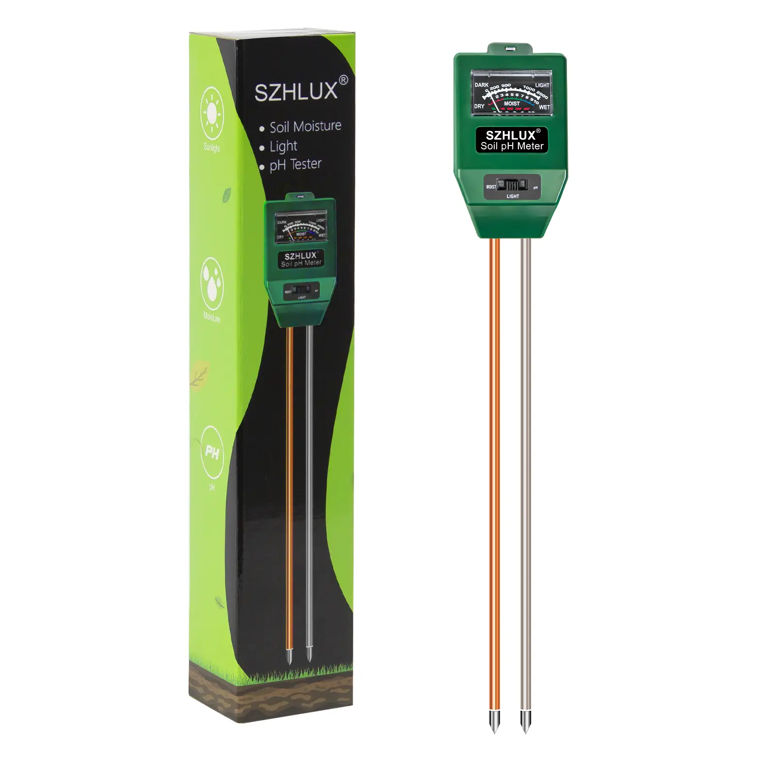 3-in-1 Soil Moisture Meter, Soil pH and Light Meter for Plants, Soil Tester for Indoor Outdoor Gardening, Lawn and Indoor Plants