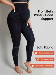 Maternity High Waisted Compression Leggings, Ultra Soft & Skin Friendly, Pregnancy Support Tights, Seamless Front Belly Panel