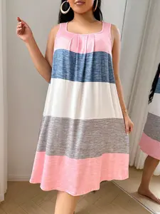 Women's Plus Size Soft Skin-Friendly Patchwork Colorblock Vest Dress, Comfortable Sleepwear, Casual, All-Season Wear