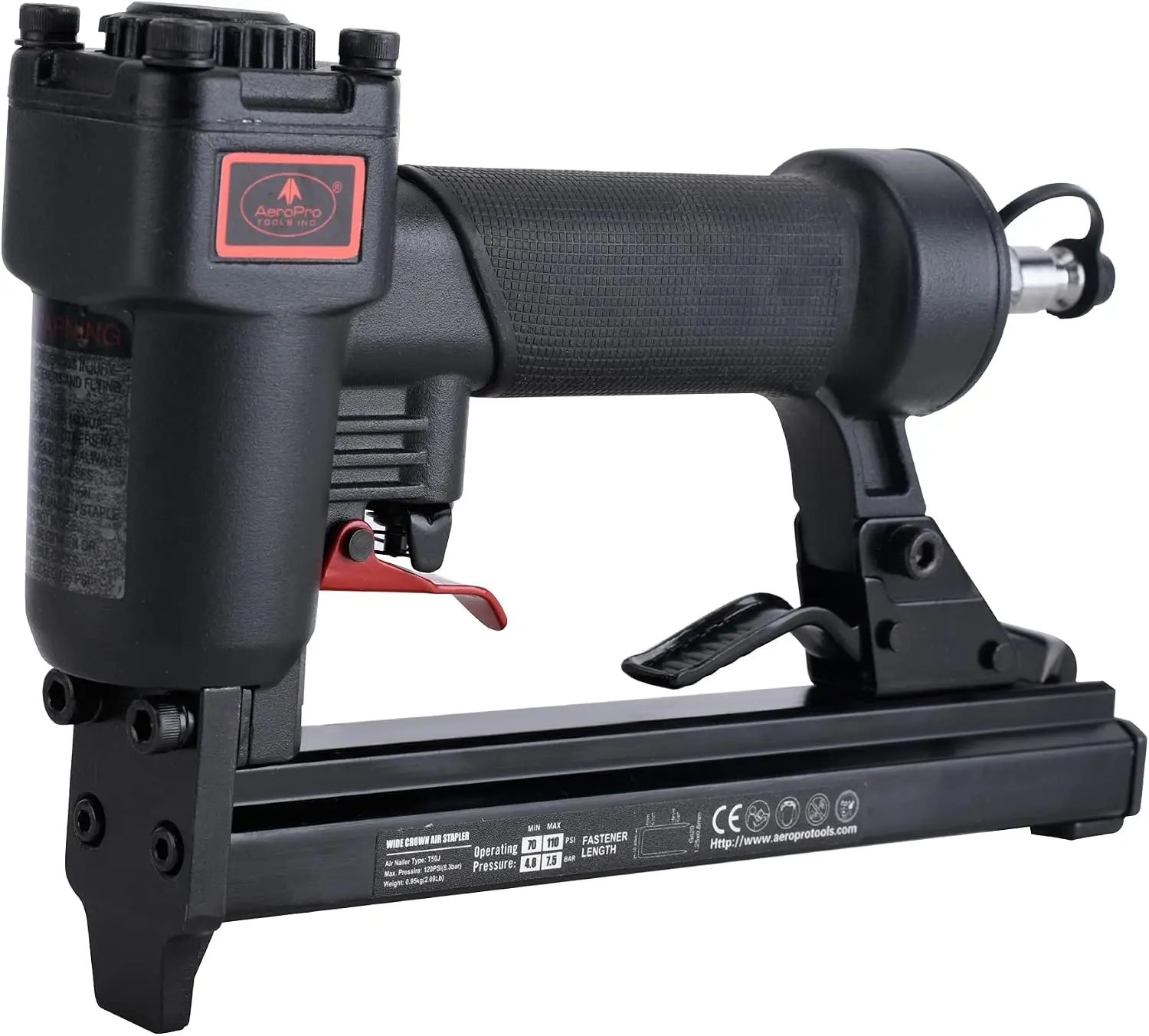 Aeropro Pneumatic Wide Crown Staple Gun - 20 Gauge T50J Power Tool for Upholstery, Woodworking, 1/4-Inch to 9/16-Inch Staples, Power Tools