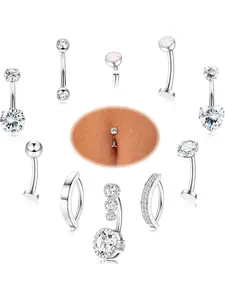 9 Pcs Belly Button Ring -  Stainless Steel Floating CZ Heart Clicker Belly Piercings for Women Navel Belly Piercings Jewelry Pack Belly Hoops Body Piercing Jewelry Body Jewellery