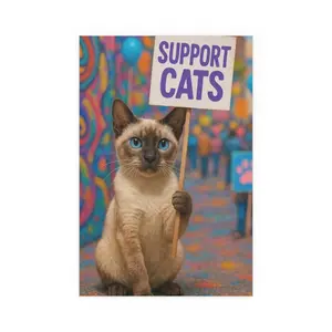 Support Cats Funny Siamese Protester Poster Social Justice Activist Protest Wall Art Home Decor Indoor/Outdoor Water Resistant Posters