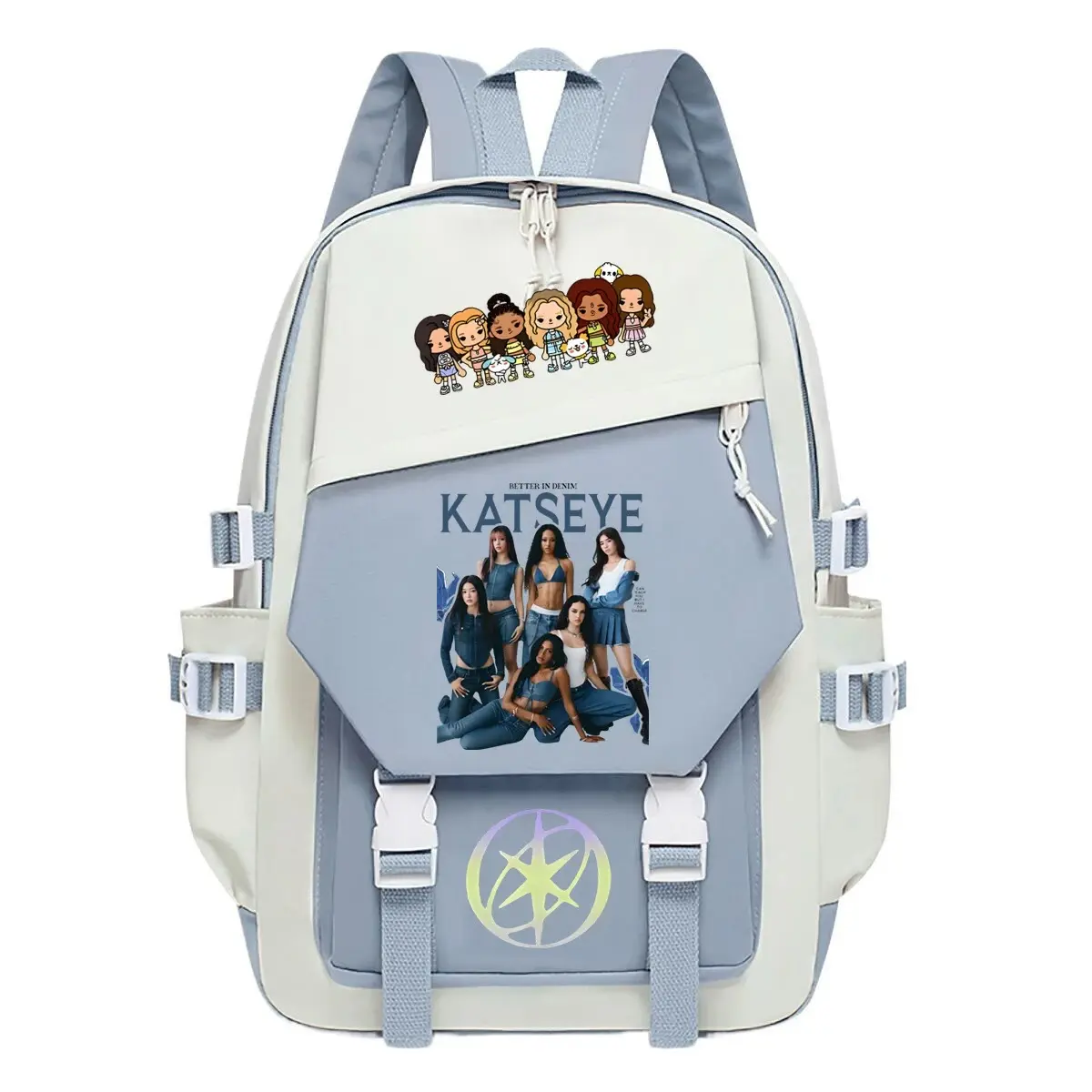 Women's Cartoon Q-Version Group Photo Graphic Backpack, Lightweight Water-Resistant Oxford Fabric Daypack with Multiple Color Options for Outdoor, School Use