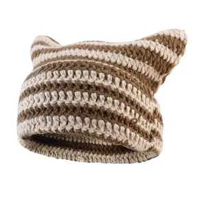 Cat Ear Beanie - Y2K Cute Crochet Ear Hat Unisex Winter Slouchy Kitsch Bonnet EmotionalSupport Crochet Beanie Comfortable Soft Material Unique Design Skull Cap