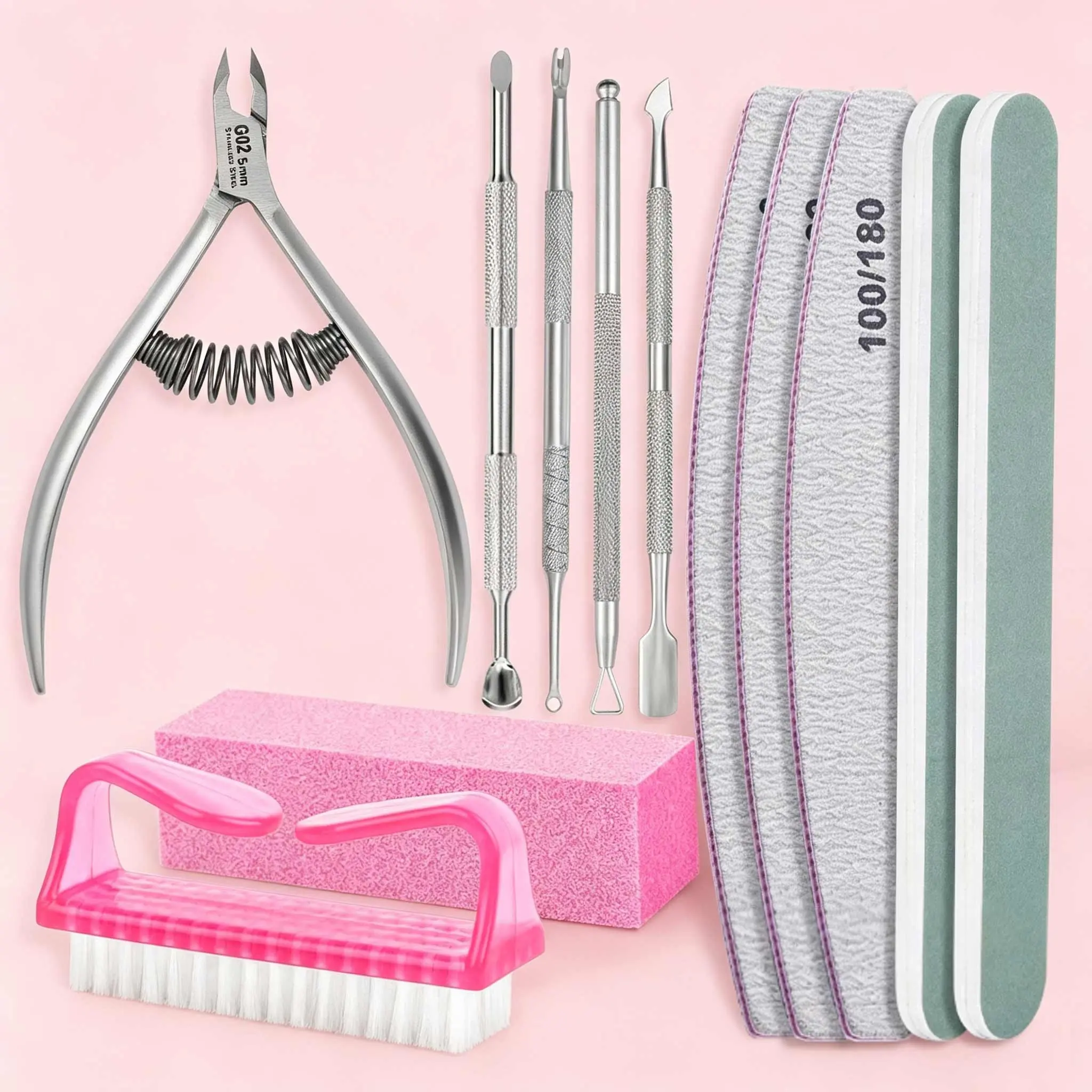 Nail Care Kit, Nail Files 100/180, Nail Buffer Block, Cuticle Nippers, Cuticle Trimmer, Cuticle Pusher, Nail Tools, Nail Kit, Pedicure & Manicure Tools, Nail Prep Kit, Manicure Kit for Women