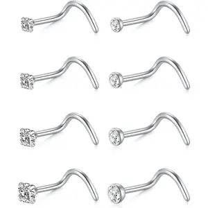 Nose Studs 18g & 20g - L-Shaped Surgical Stainless Steel  Studs for Women & Men - Corkscrew Nose Rings