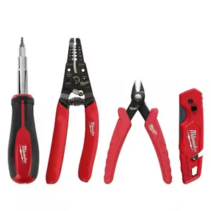 Milwaukee Electrician's Hand Tool Kit 4-Piece Fast One-Handed Operation Bolt Cutter Curved Blade Square Drive Tri-Lobe Handle Press-and-Flip Mechanism