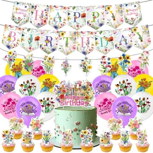 31-Piece Colorful Wildflower Birthday Party Decoration Set, Includes Banner, Garlands, Cake Topper, Balloons, Perfect for Cute Parties