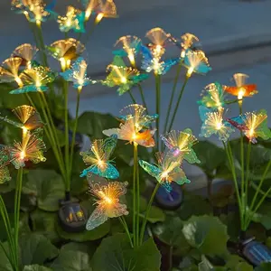 Waterproof Solar Garden Lights Holiday Party Lamp Outdoor Garden Decor LED Solar Butterfly Lamp Artificial Flower Floor Lamp