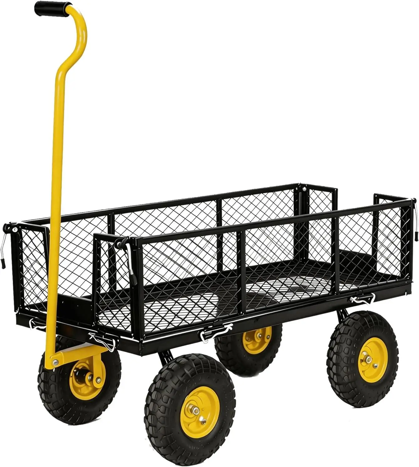 800 LBS Heavy-Duty Rolling Trolley Garden Cart, 180° Ergonomic Rotating Handle, All-Terrain 10 Inch Tires, Removable Side Panels, Utility Wagon for Farm, Home Renovation & Building Supplies