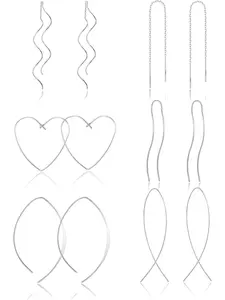 6Pairs Stainless Steel Curved Threader Earrings Dangle Drop Earrings for Women Lightweight Twist Threader Earrings Elegant Minimalist Earrings