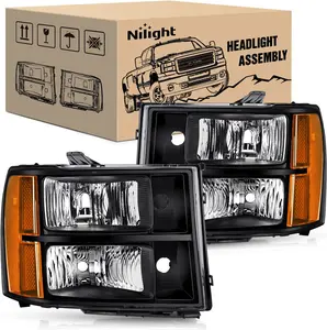 Nilight Bright Waterproof Headlight Assembly, Car Headlights Replacement for 2007-2014 GMC Sierra 1500, 2500, 3500 HD - Black Housing, Amber Corner, Clear Lens, Bright Headlight