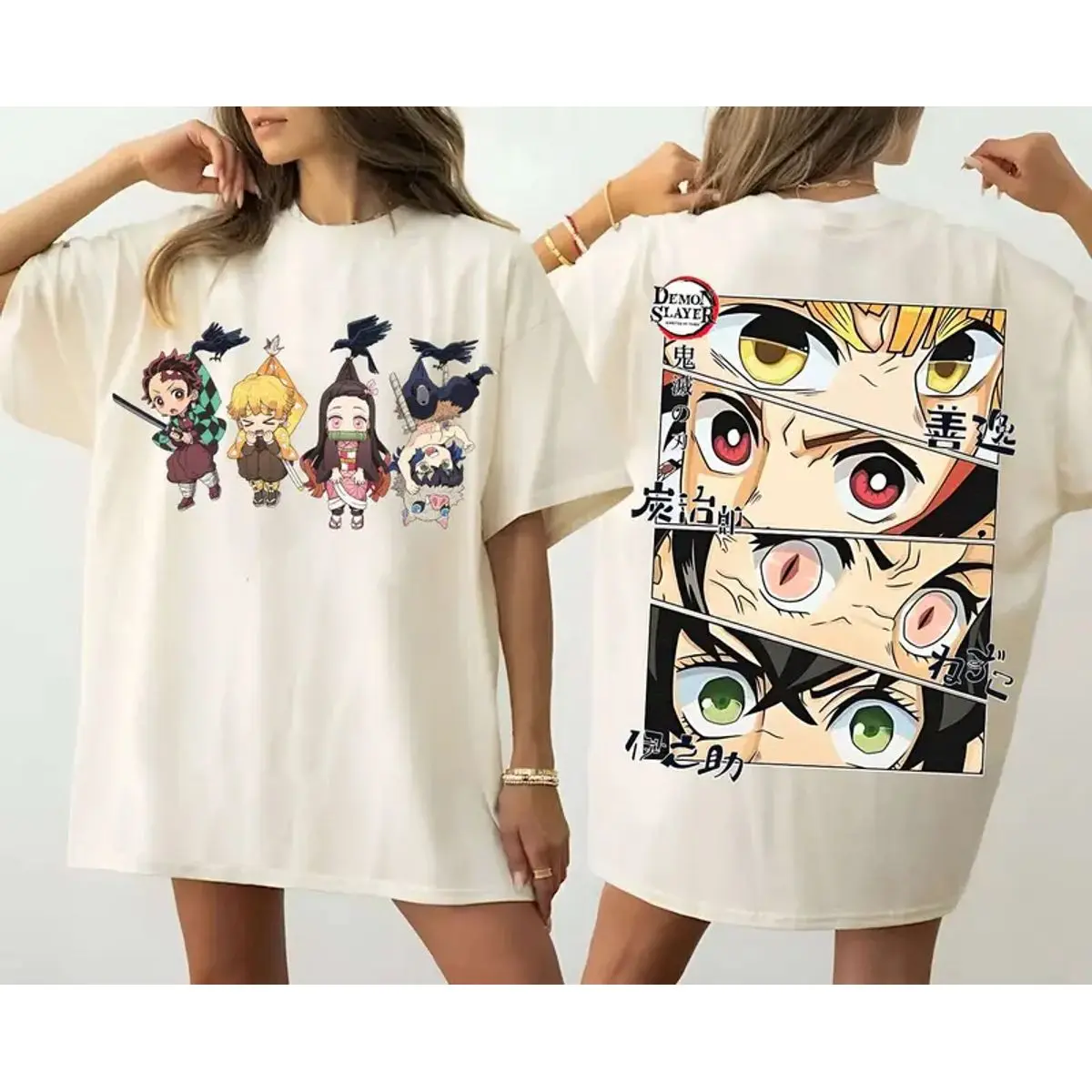 Demon Slayer 2 Side Shirt, Tanjiro Nezuko Zenitsu Inosuke Shirt, Kimetsu No Yaiba Anime Tee, Unisex Sweater Pullover Tee