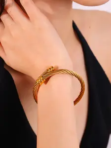 Stainless Steel Twisted Cable Cuff Bracelet, 2 Colors - Gold & Silver, Minimalist Luxury Bangle for Women
