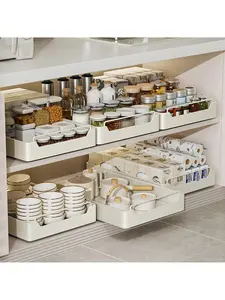 Gaomon Pull Out Cabinet Organizer - 40cm White Adjustable Smooth Roll Out Shelves with Nylon Adhesive, Heavy Duty Slide Out Drawers for Kitchen Baking, Box & Rack Storage