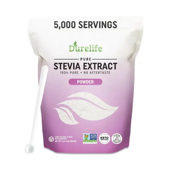Durelife 100% Pure stevia extract sweetener | No Erythritol, NON-GMO, Zero Calorie Sugar Substitute | No Aftertaste