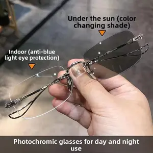 Photochromic Glasses With Adjustable Prescription, Borderless Business Myopia Glasses, High Sensitivity Anti Blue Light Ultra Light Frame, Suitable For Dual-Use Glasses For Office, Outdoor, And Daily Wear