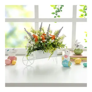 Glitzhome 12.5"L Easter Carrot Metal Wagon Centerpiece