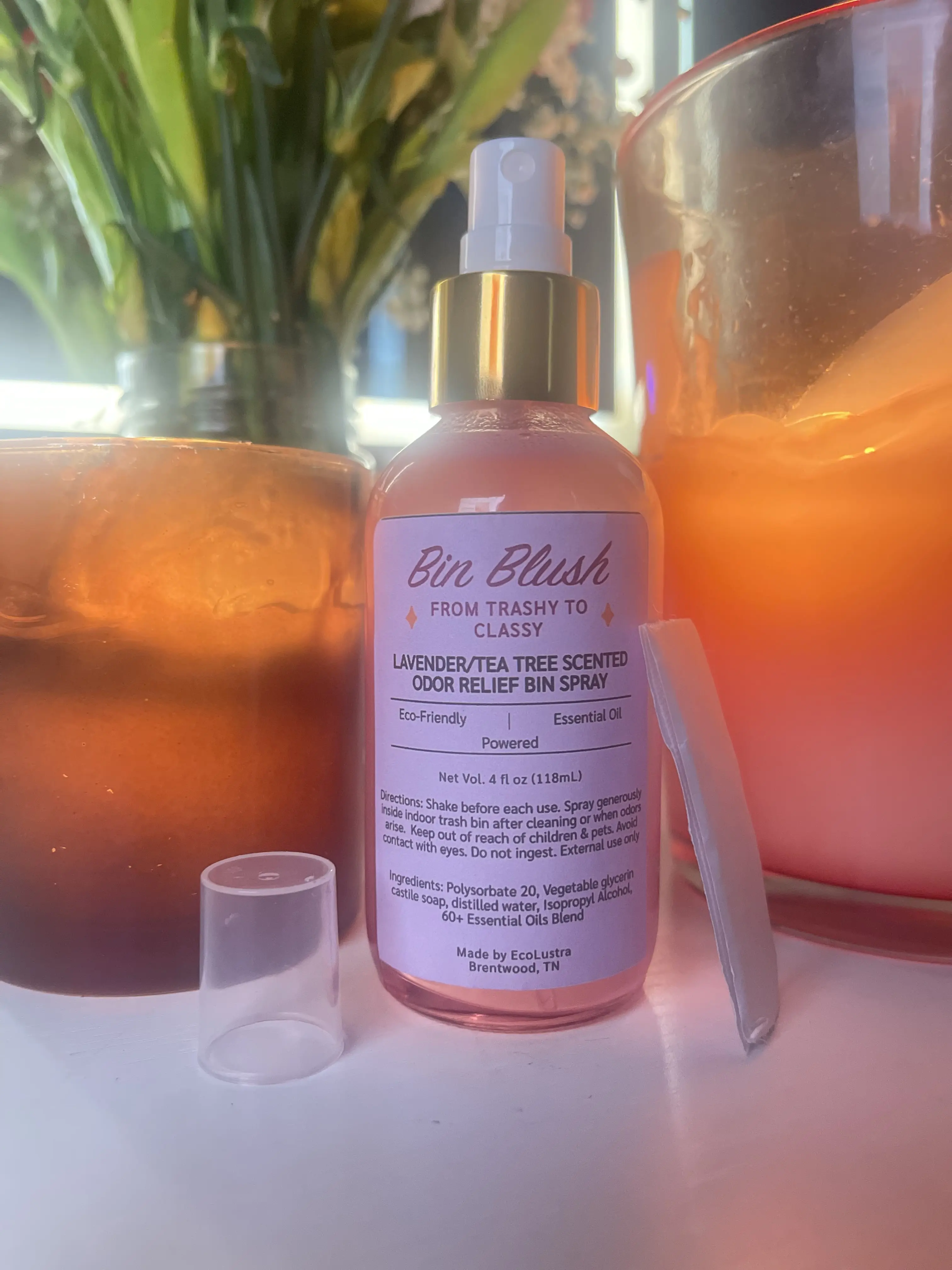 Bin Blush Lavender Tea Tree Scented Odor Relief Spray Eco Friendly Essential Oils for Trash Bin Fresh Scent with Free Velcro Strip