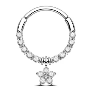 Oufer 16G Flower CZ Dangle Hinged Segment Septum Ring