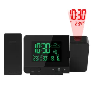 Digital Projection Alarm Clock with Weather Station, Indoor Outdoor Thermometer for Bedrooms, USB Charger, AC Battery Operated