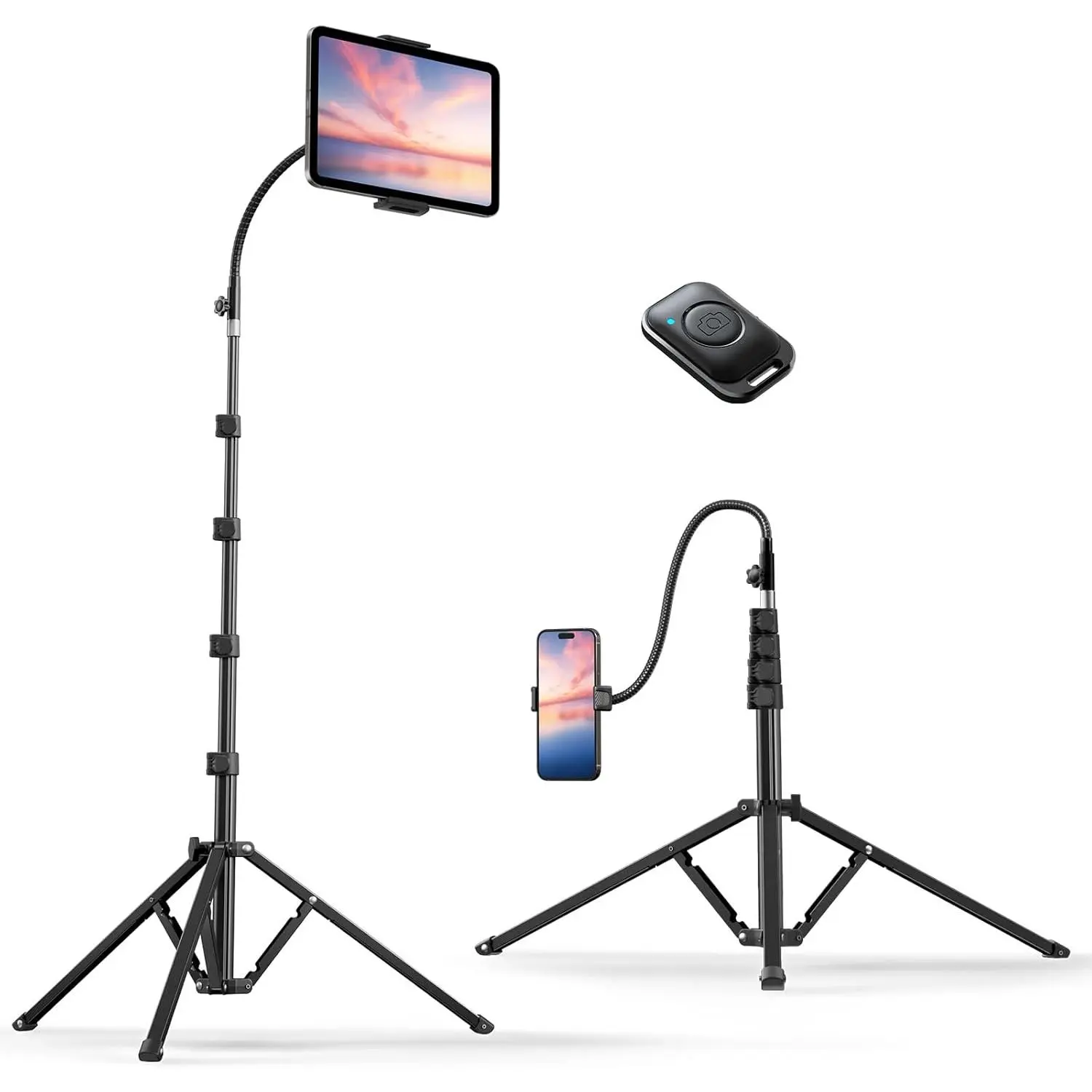 82" Tall Heavy Duty Phone Stand for Recording, Tablet Stand Holder with 15" Adjustable , Overhead Selfie Tripod for iPhone/iPad/Android for Recording/Live Streaming/Watching/Cooking