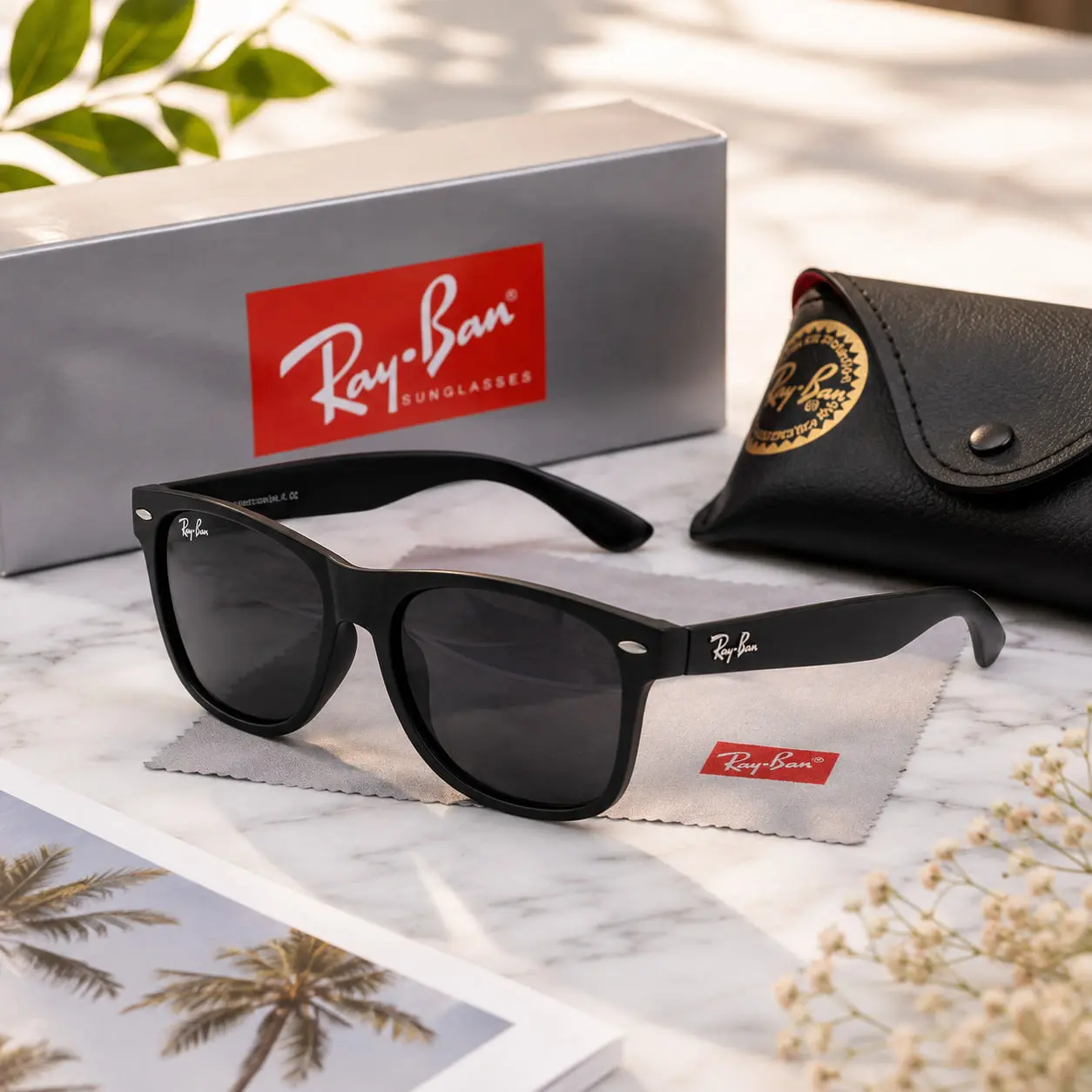 Ray-Ban Black Polarized Sunglasses – Glossy Frame with UV400 Lens Protection for Men & Women