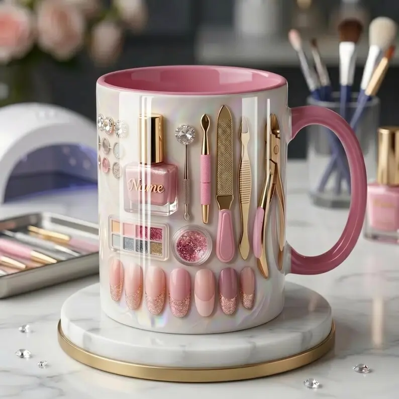 Custom Nail Technician Mug with Personalized Name, 2D Print 3D Look Coffee Cup for Manicurists, Nail Artists and Salon Professionals, Unique Beauty Lover Gift