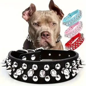 Adjustable Leather Pet Dog collar Neck Strap Supplies PU Leather Punk Rivet Spiked Dog Collar Pet Collars For Small Dog Cat dog accessories