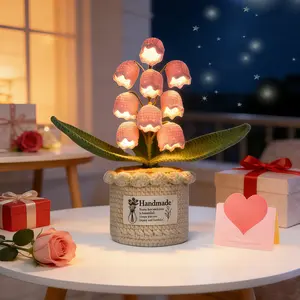 Handmade Crocheted Lily of the Valley LED Night Light, with Valentine’s Card Handmade Floral Lamp, Mother's Day Gift, valentine's day decor, Bedside Night Light, Cute Ornament, perfect gift for her Lighted Lantern