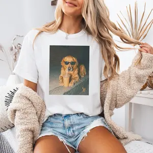 Golden Retriever Drinking Iced Coffee Shirt, Dog Meme Graphic Tee, Funny Dog Tee, Dog Mom Gifts, Trendy Pet Shirt Gift Idea
