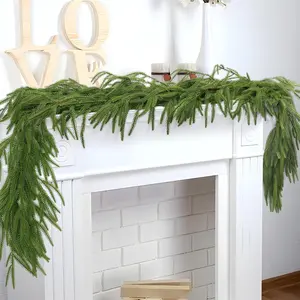 Norfolk Pine Garland 6FT Real Touch Realistic Artificial Christmas Garland Decorations for Mantle Windows Indoor Outdoor Decorative Greenery