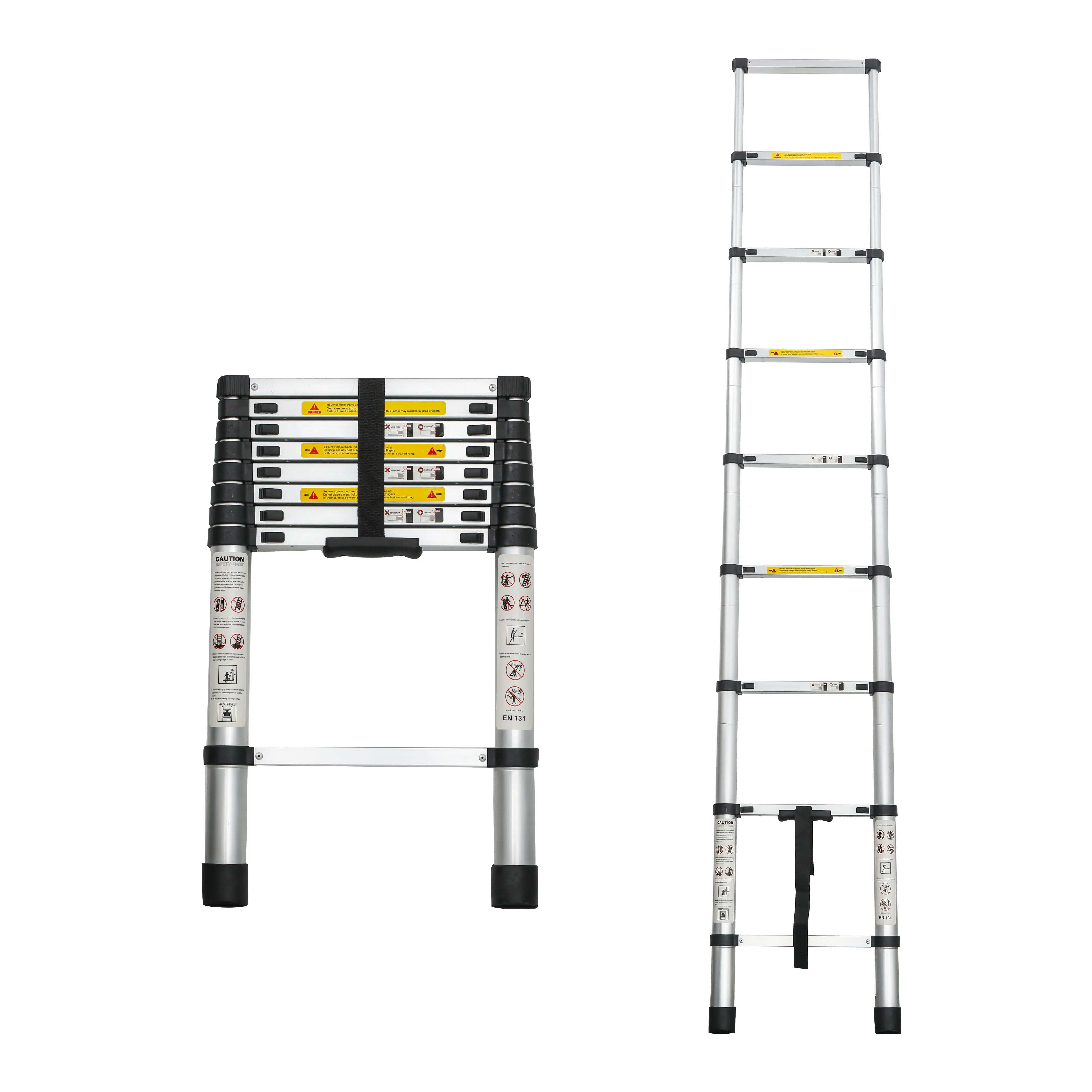 8.5FT Telescoping Ladder, Aluminum Alloy, Folding Portable Extension Ladder for Indoor Outdoor Work, Heavy Duty 300 lbs Load, Black