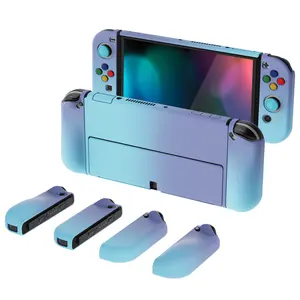 PlayVital AlterGrips Protective Slim Case for Nintendo Switch OLED, Ergonomic Grip Cover for Joycon, Dockable Hard Shell for Switch OLED w/Thumb Grip Caps & Button Caps - Scarlet Red