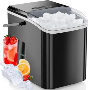 Countertop Ice Maker Portable Ice Machine with Self-Cleaning, 9 Cubes in 6 Mins, 26.5lbs/24Hrs, 2 Sizes of Bullet Ice for Home, Kitchen, or Parties