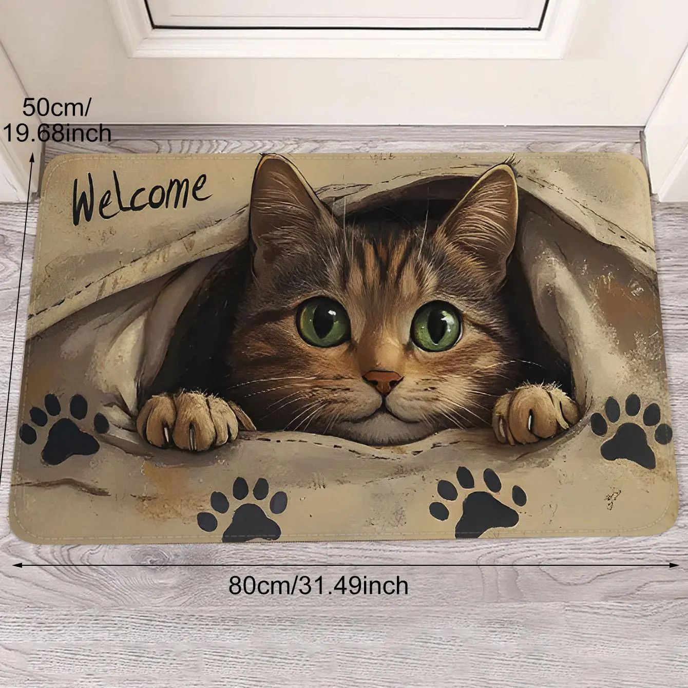1pc Welcome Cat Mat, Lightweight Rectangular Area Mat for Entryways, Porch, Garden, Laundry Room, Bathroom - Suitable for Christmas, Easter, Thanksgiving, Valentine's Day, and Graduation Ceremonies, Polyester Fabric, Indoor Outdoor Rugs