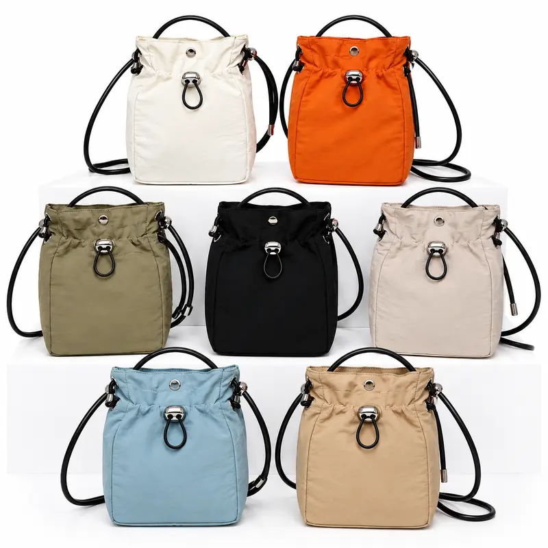 Women's Water-Resistant Nylon Crossbody Bag - Chic, Phone-Safe Mini, Travel-Light, Adjustable Strap, Drawstring, Synthetic Durable Fabric, Daily Casual Sports & Outdoor Use