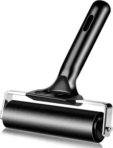 Rubber Brayer Roller 4 Inch – Heavy-Duty Hard Rubber Ink Roller with Non-Slip Handle for Printmaking, Stamping, Gluing & Crafting