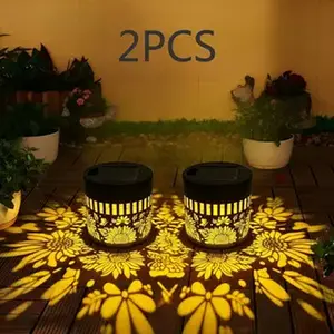 2 Pack Solar Lights Outdoor Waterproof, Sunflower Projection Fence Lights, Decorative Wall Lamps for Yard, Patio, Pathway, Garden & Backyard Decor