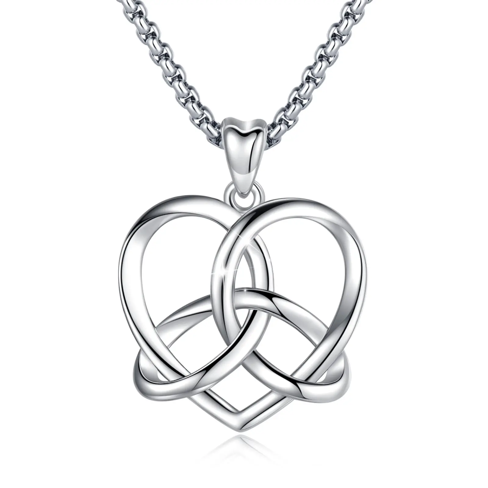 Sebina Unisex Celtic Knot Heart Pendant Amulet Silver Necklace, Couples Necklace, Fashion Costume Jewelry Gift for Birthday Anniversary, Unisex Names
