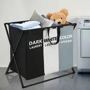 Hands Free[Foldable Laundry Sorter] 3Section Foldable Laundry Sorter Hamper With Oxford Bags Dark Light Color SpaceSaving Design Durable Fabric Basket Ideal For Bedroom Bathroom And Laundry Room Bedroom Organization  Portable Folding Mini Washing Machine