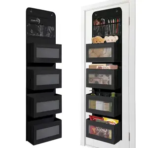 2-Pack Black Heavy Duty Over the Door Organizer | 4 Large Pockets | Space Saving Hanging Storage for Bedroom, Bathroom & Closet | Anti-Sag Wall Mount Door Caddy with Clear Windows | Reinforced Office & Dorm Room Organization | Durable Black 2pc Set