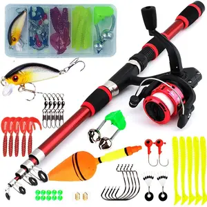 Fishing Rod Set, 1.8m Retractable Carbon Fiber Fishing Pole, Includes Fishing Reel and Lure, Outdoor Camping Gift, Birthday Present, Spinning Rod Reel, Fishing Equipment