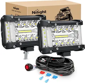 Nilight Side Shooter LED Light Bar 2PCS 4.3 Inch Triple Row Spot Flood Combo Lights Led Work Light with Wiring Harness Kit for Off Road Fog Light Driving Light on Truck SUV ATV UTV