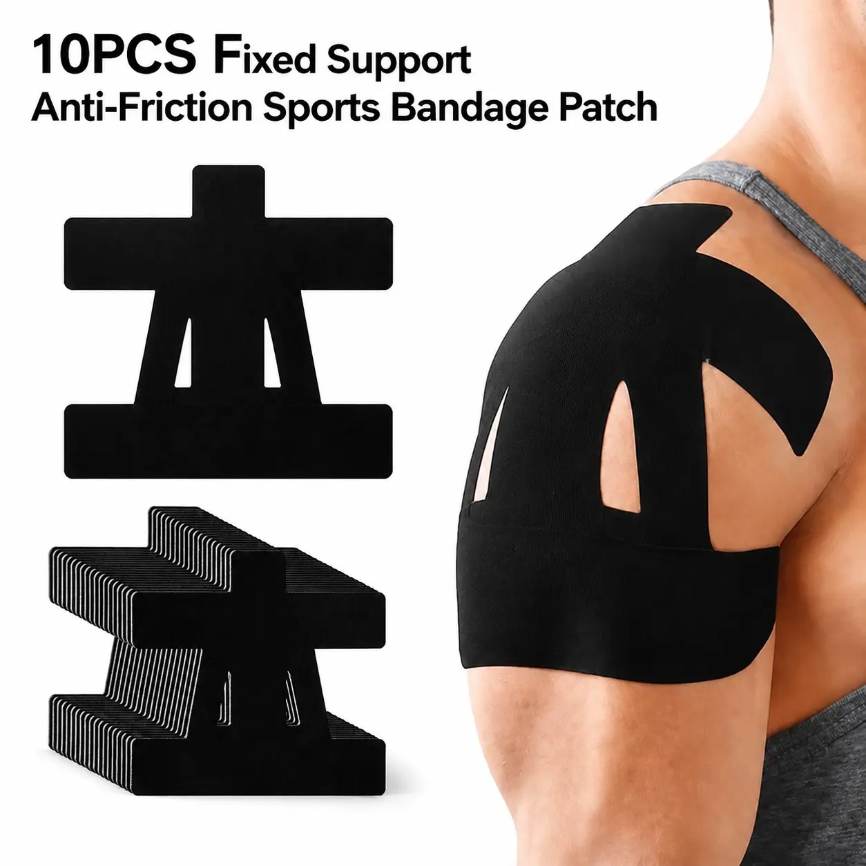 10-Pack Precut Unisex Contoured Cut Kinesiology Shoulder Tape, Waterproof Skin-Friendly Cotton Spandex Elastic Athletic Tape for Youth Muscle Support & Pain Relief, Breathable for Gym Training, 1-Size Bandage Wrap