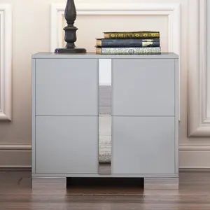Elegant Nightstand with Metal Foot, Mirrored Bedside Table with 2 Drawers for Bedroom Living Room
