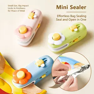 New Flower-Decorated 2-in-1 Sealer and Cutter Portable and compact heat-sealing device ideal for snacks Adorable resealable plastic bag sealer
