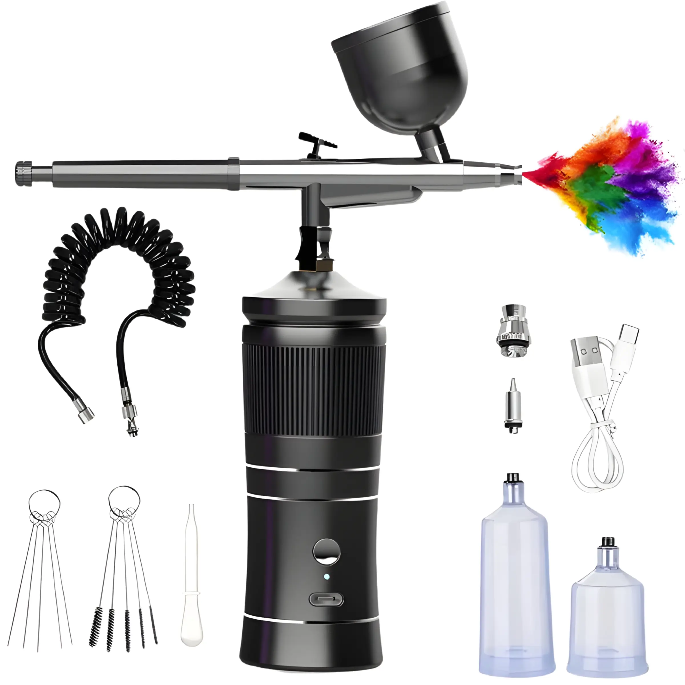 Airbrush Pen Kit With Compressor,Rechargeable High Pressure Air Brush Set Wireless Airbrush Cordless Airbrush Kit with 0.3mm Nozzle for Painting,Doodling, Cake Decor, Makeup, Modeling, Paint Spraying Tool, Power Airbrush Tool, Expert Airbrush Kit