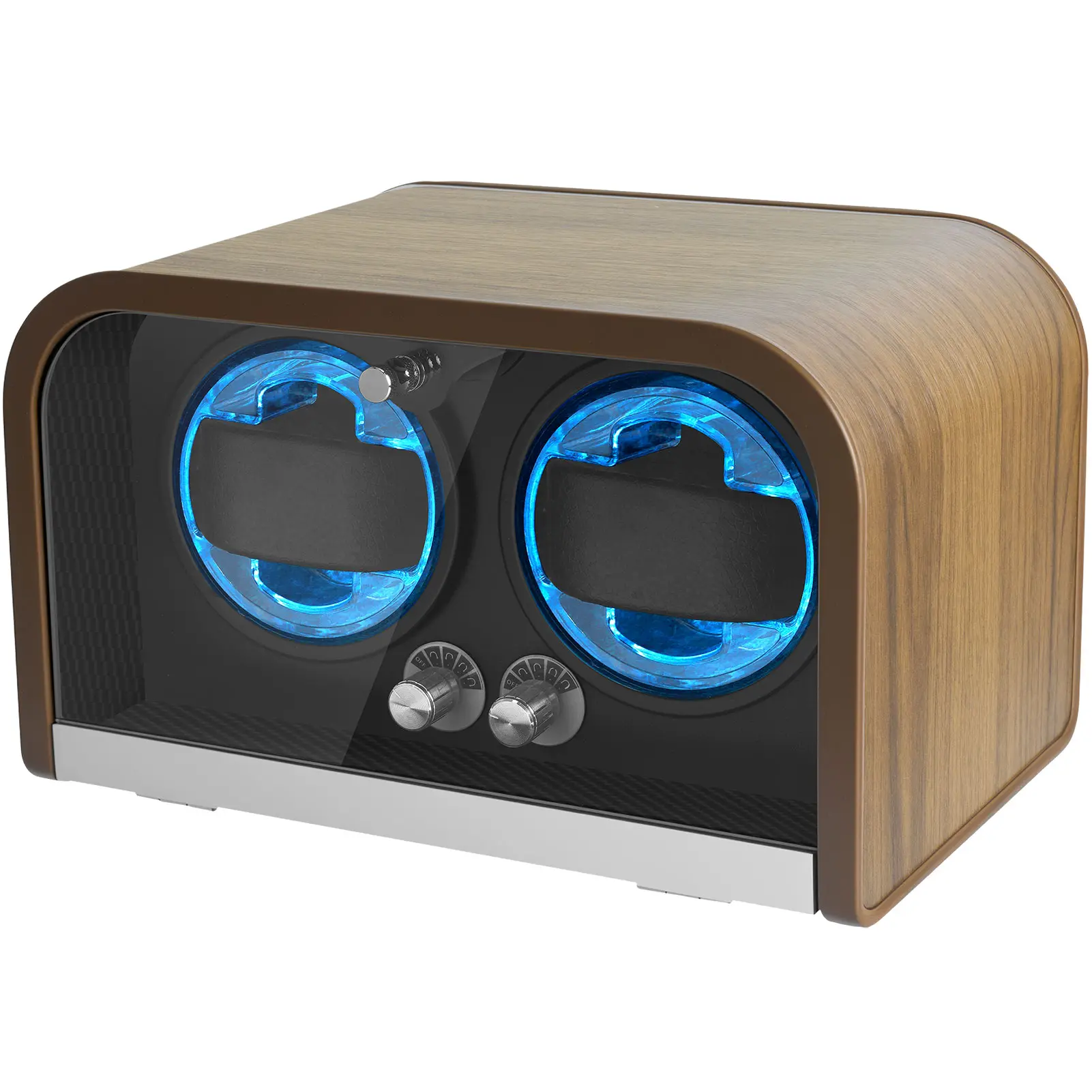 LELTNSOU Dual-Slot Walnut Watch Winder with Color LED Lights, Key Lock, Quiet Premium Build - Strap Tuner, Alternating Mode, Fits Most Sizes, Luxury Storage Box for High-End Men’s Timepieces, Gifts for Boyfriend